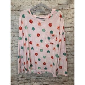 Carole Hochman Pajama Top Christmas Ornaments Pink Womens Size Large Pocket Long